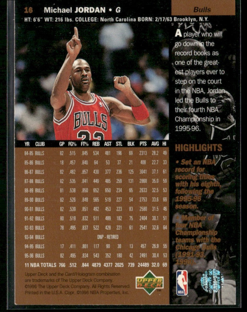 Michael Jordan 1996 Upper Deck #16 Chicago Bulls