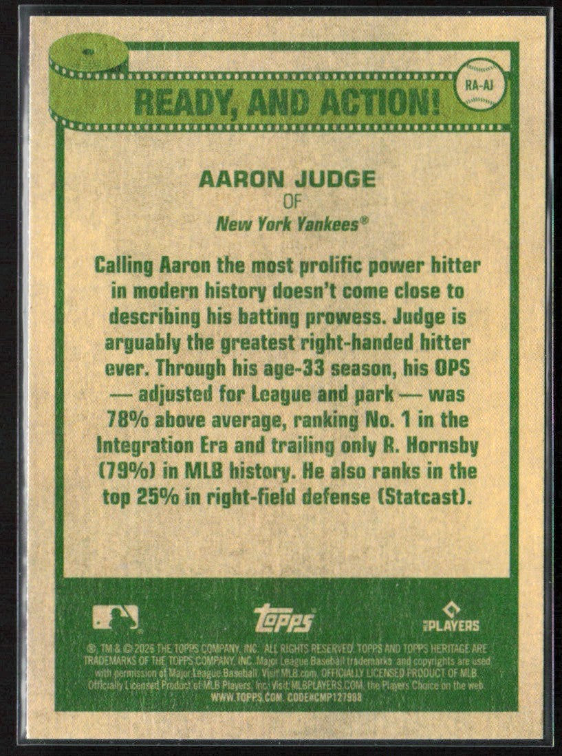 Aaron Judge 2026 Topps Heritage Ready, And Action! #RA-AJ New York Yankees