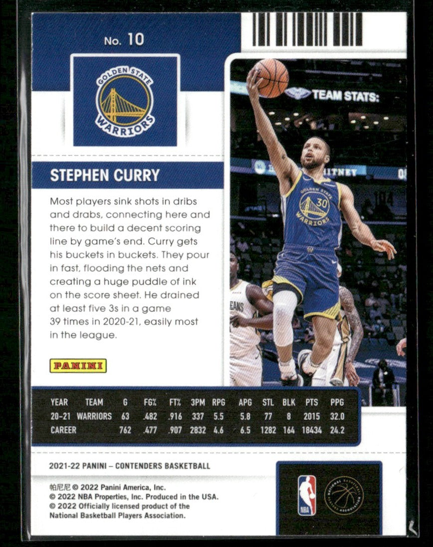 Stephen Curry 2021 Panini Contenders Season Ticket #10 Golden State Warriors