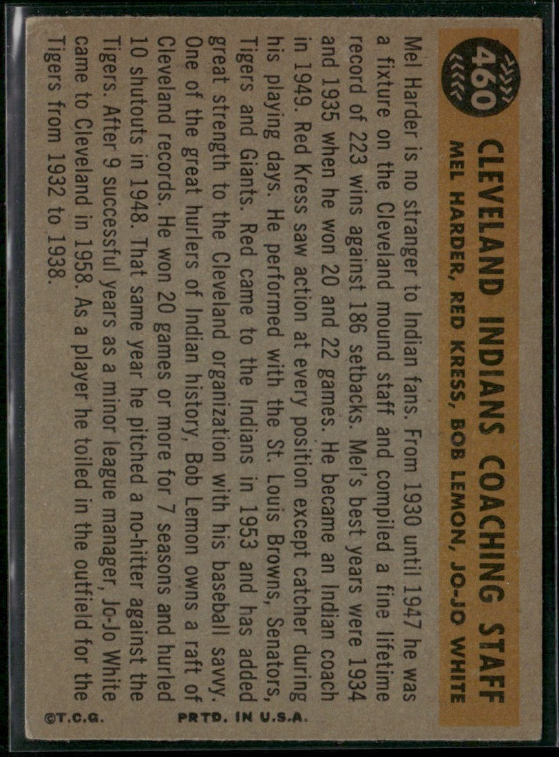 Harder/White/Lemon/Kress 1960 Topps Coaches #460 Cleveland Indians