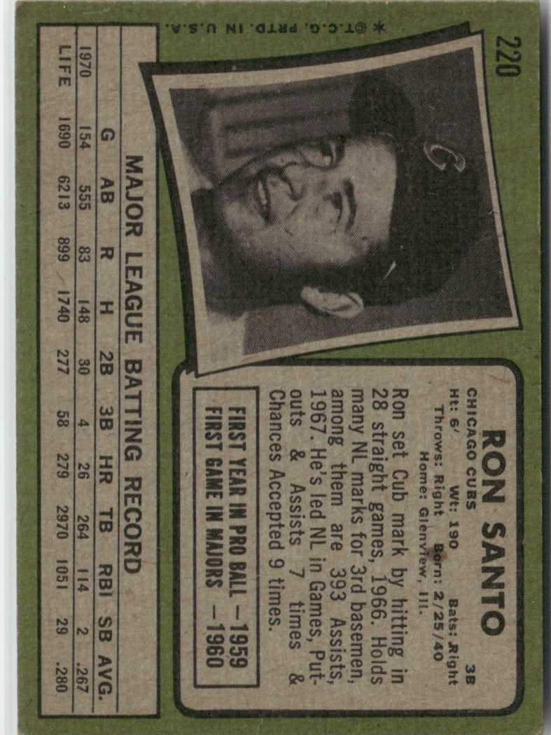 Ron Santo 1971 Topps #220 Chicago Cubs