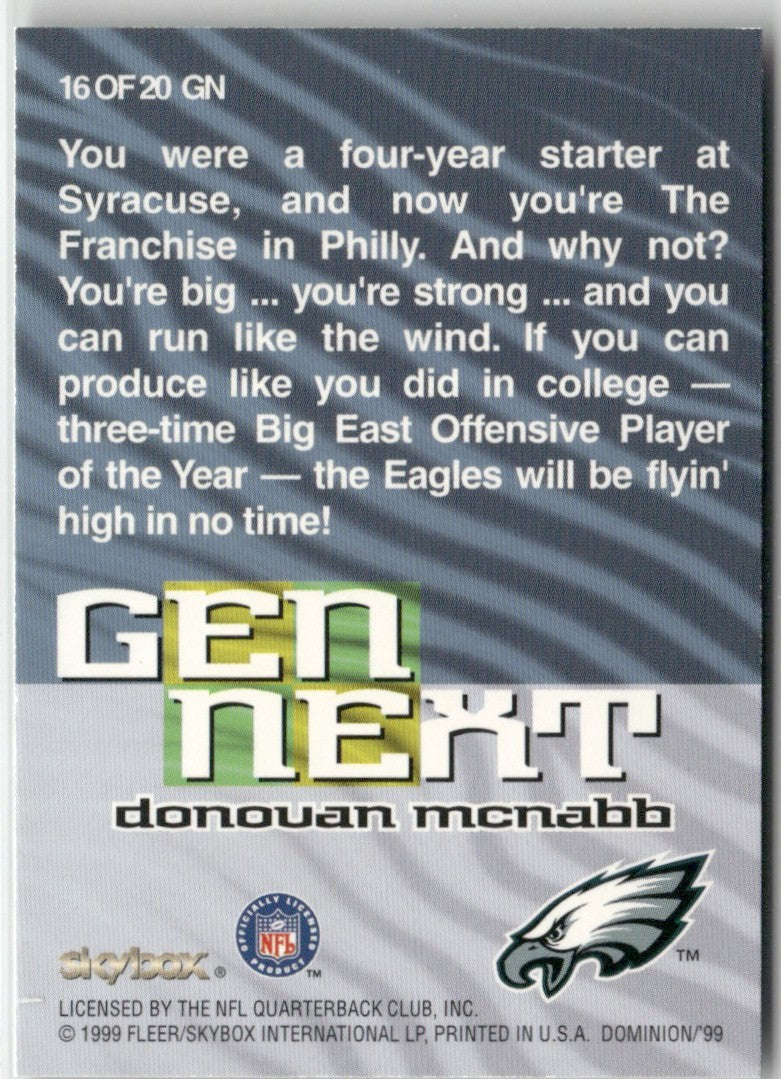 Donovan McNabb 1999 Skybox Dominion Gen Next #16 Philadelphia Eagles