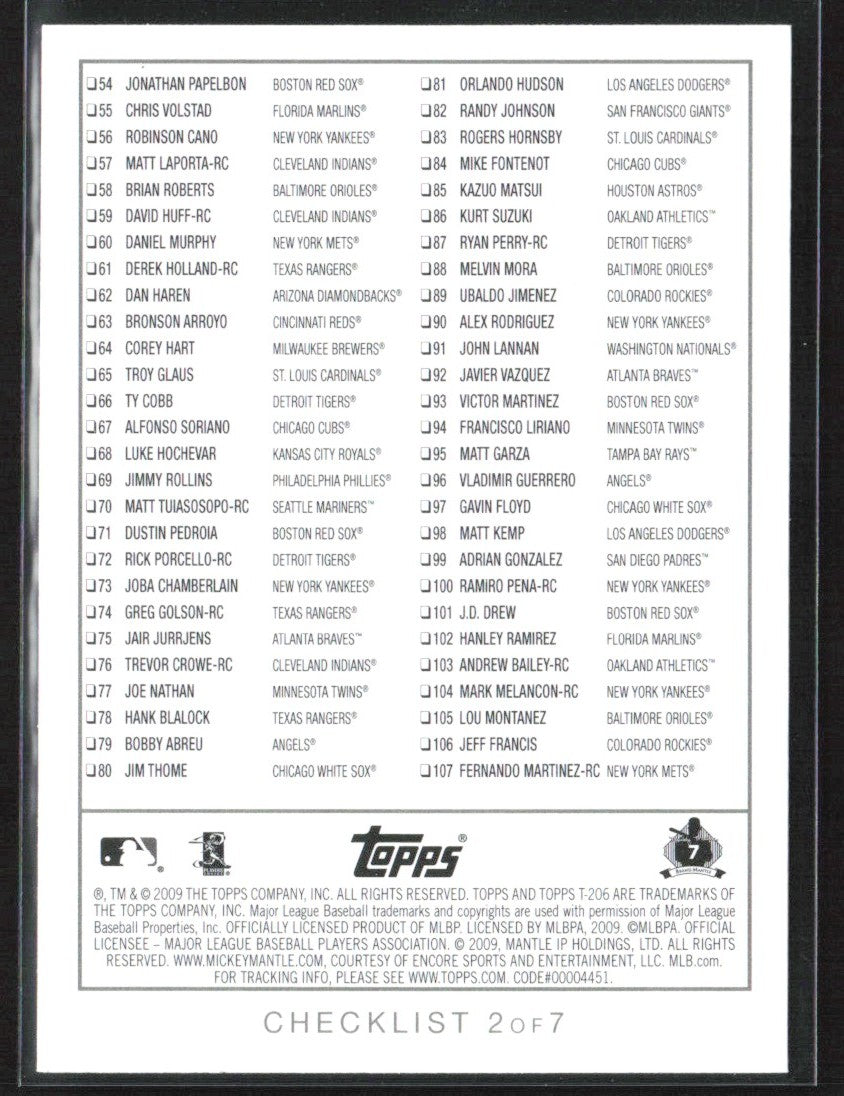 Mickey Mantle 2009 Topps 206 Portrait #2 New York Yankees