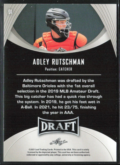Adley Rutschman 2021 Leaf Draft Yellow #1 Baltimore Orioles