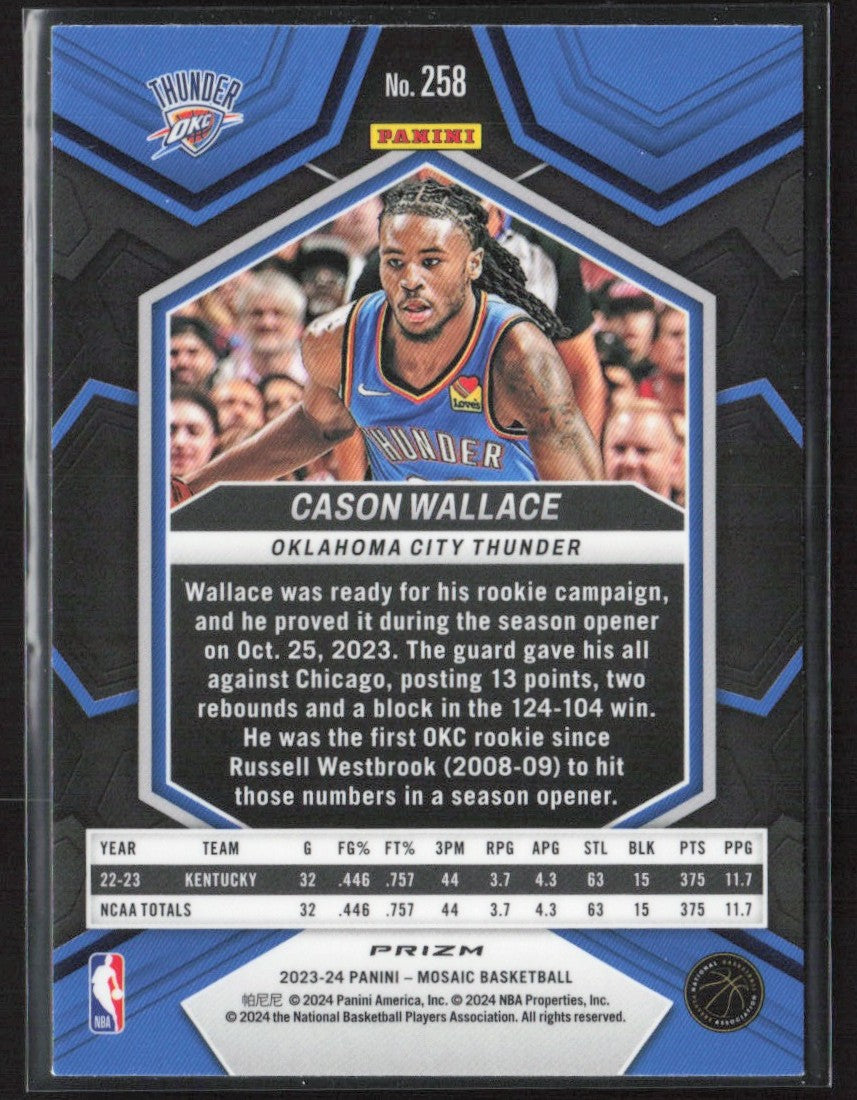Cason Wallace 2023 Panini Mosaic NBA Debut Mosaic Prizm RC #258