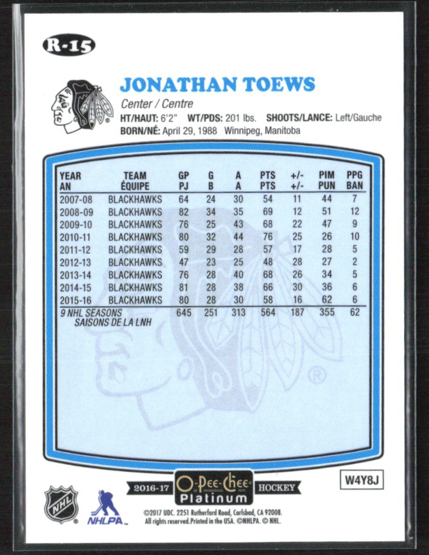 Jonathan Toews 2016 O-Pee-Chee Platinum Retro #R-15 Chicago Blackhawks