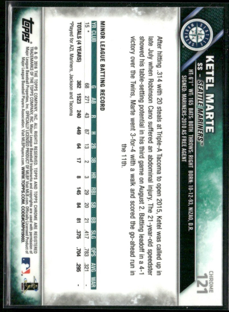 Ketel Marte 2016 Topps Chrome RC #121 Seattle Mariners