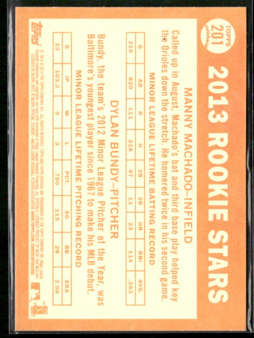 Manny Machado/Dylan Bundy 2013 Topps Heritage RC #201 Baltimore Orioles