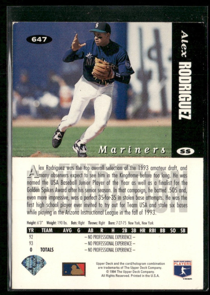Alex Rodriguez 1994 Upper Deck Collector's Choice Future Foundation RC #647