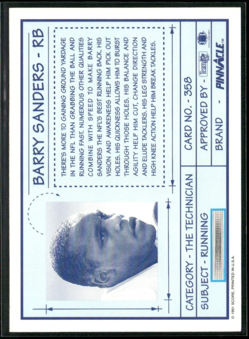Barry Sanders 1991 Pinnacle #358 Detroit Lions