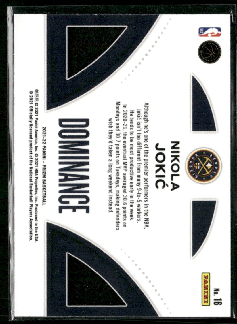 Nikola Jokic 2021 Panini Prizm Dominance #16 Denver Nuggets