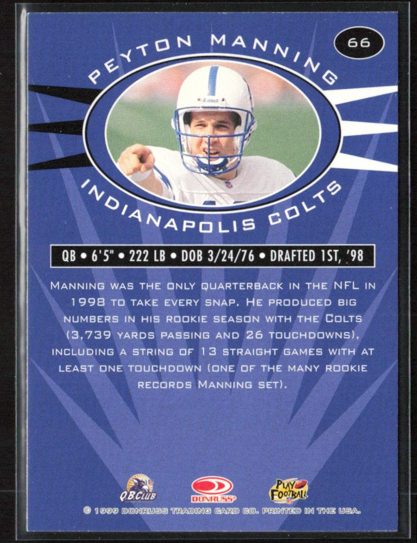 Peyton Manning 1999 Donruss Preferred QBC #66 Indianapolis Colts