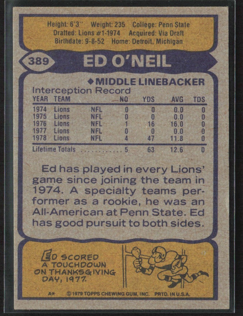 Ed O'Neil 1979 Topps RC #389 Detroit Lions
