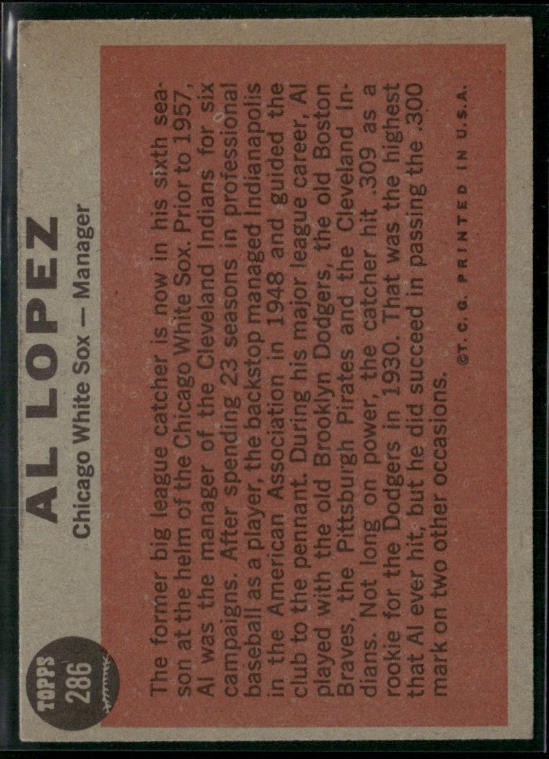 Al Lopez 1962 Topps #286 Chicago White Sox