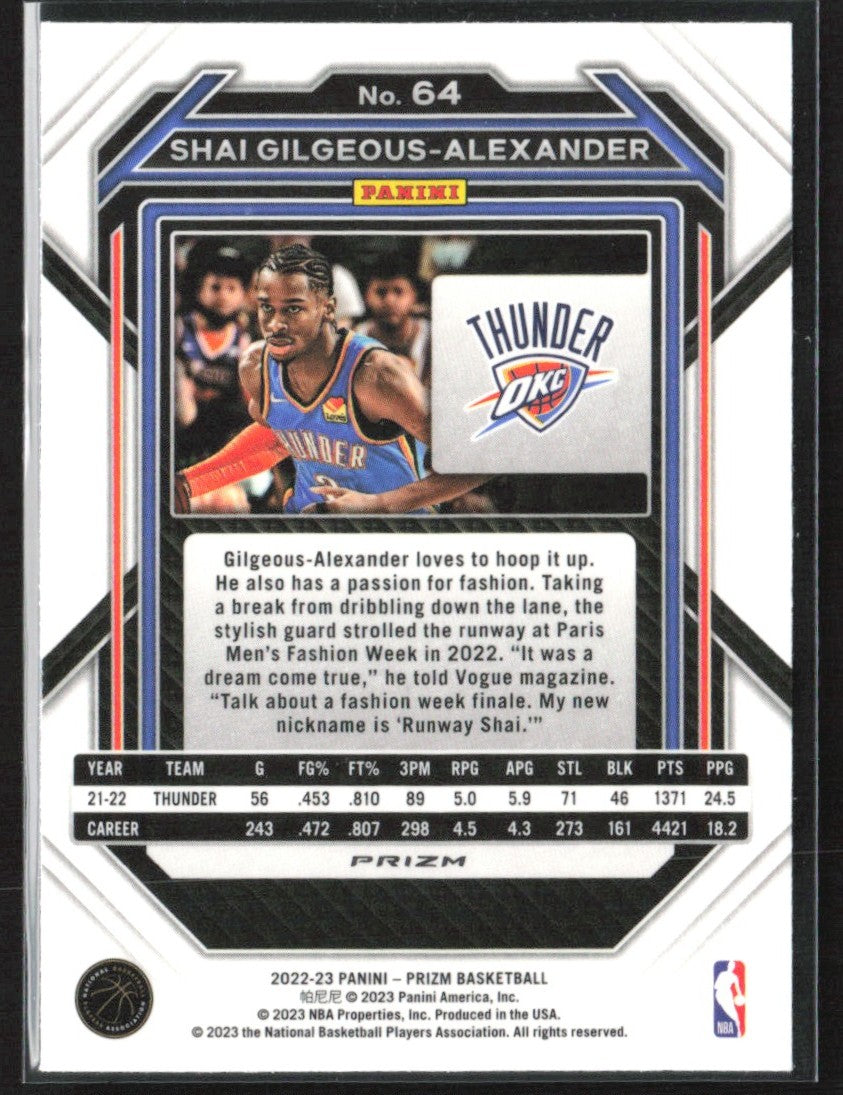 Shai Gilgeous-Alexander 2022 Panini Prizm Ice #64 Oklahoma City Thunder