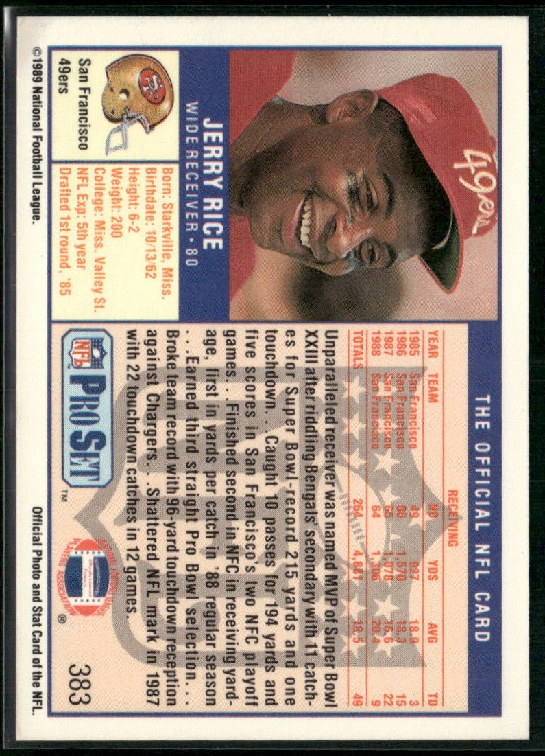 Jerry Rice 1989 Pro Set #383 San Francisco 49ers