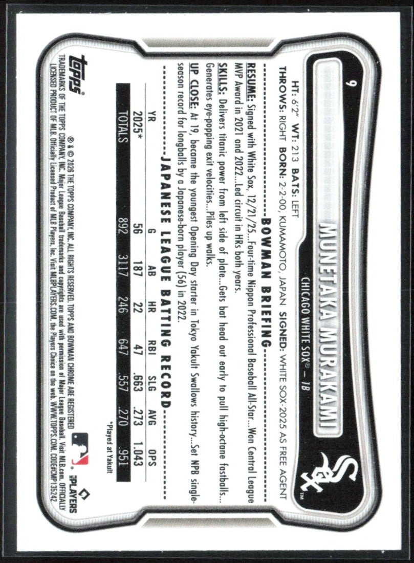 Munetaka Murakami 2026 Bowman RC #9 Chicago White Sox