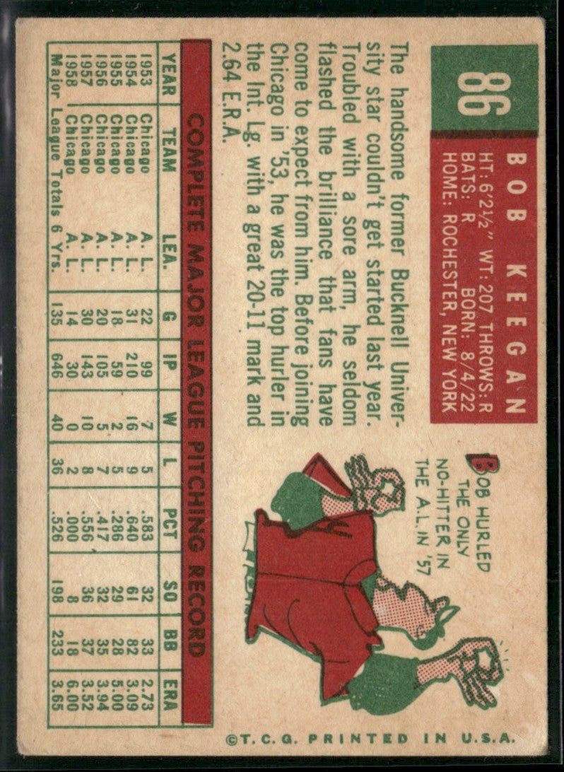 Bob Keegan 1959 Topps #86 Chicago White Sox