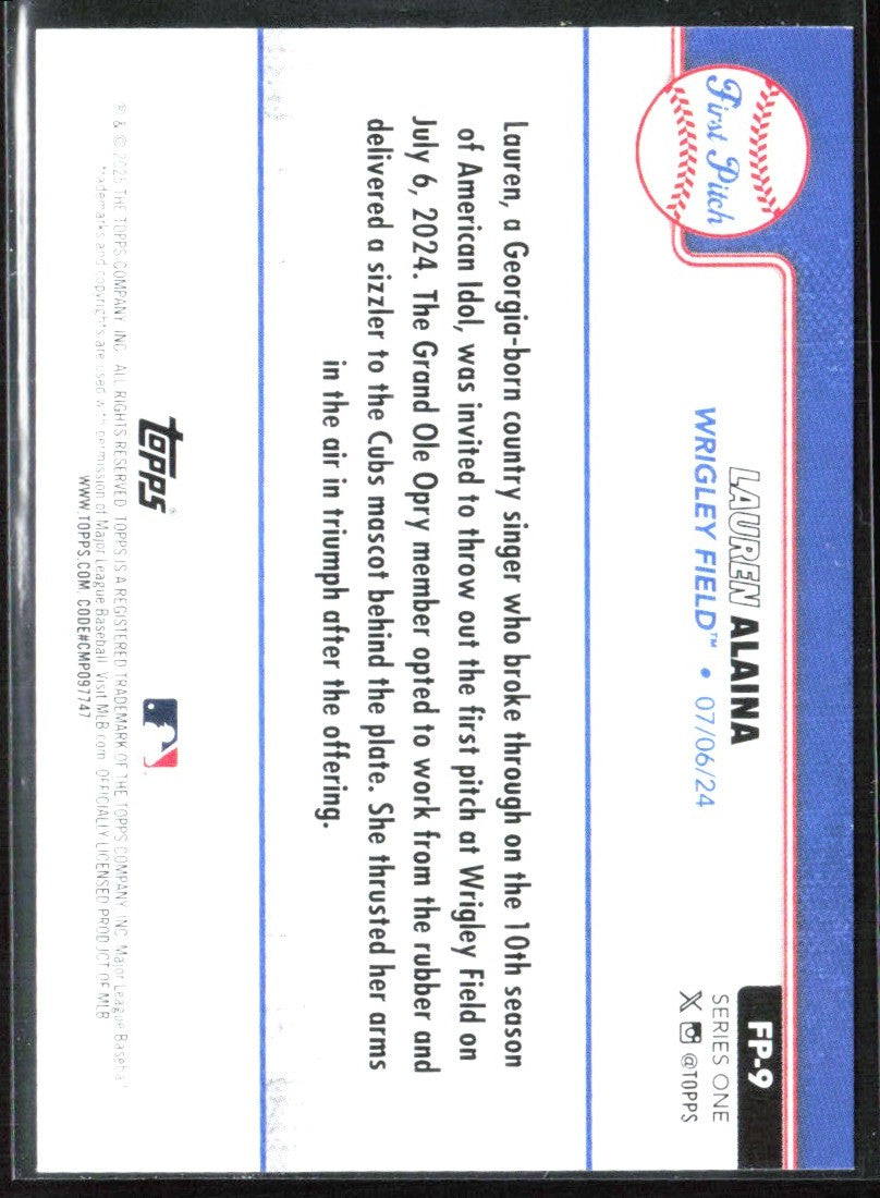 Lauren Alaina 2025 Topps 2024 First Pitch #FP-9 Chicago Cubs