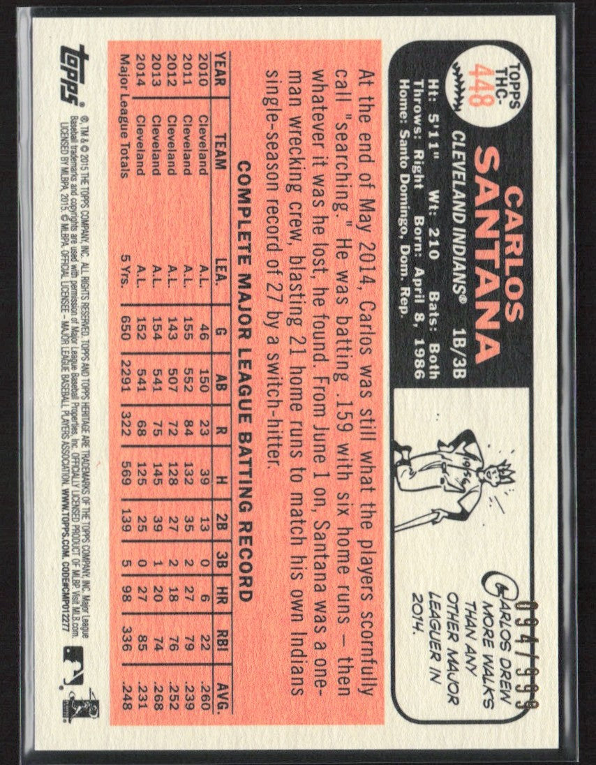 Carlos Santana 2015 Topps Heritage Chrome /999 #THC-448 Cleveland Indians