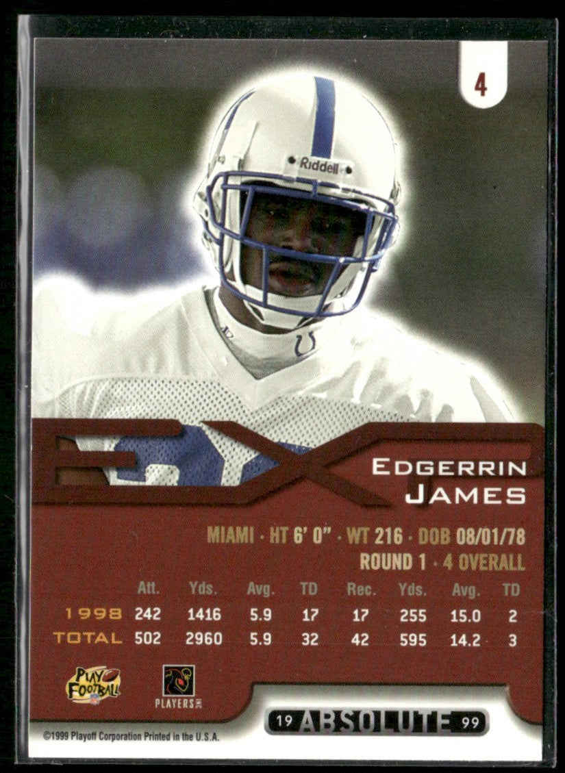 Edgerrin James 1999 Playoff Absolute EXP RC #4 Indianapolis Colts