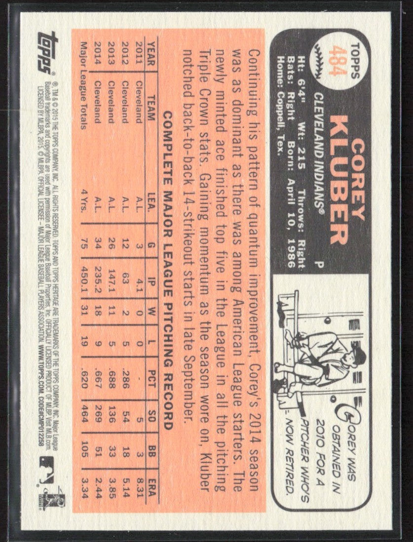 Corey Kluber 2015 Topps Heritage SP #484 Cleveland Indians
