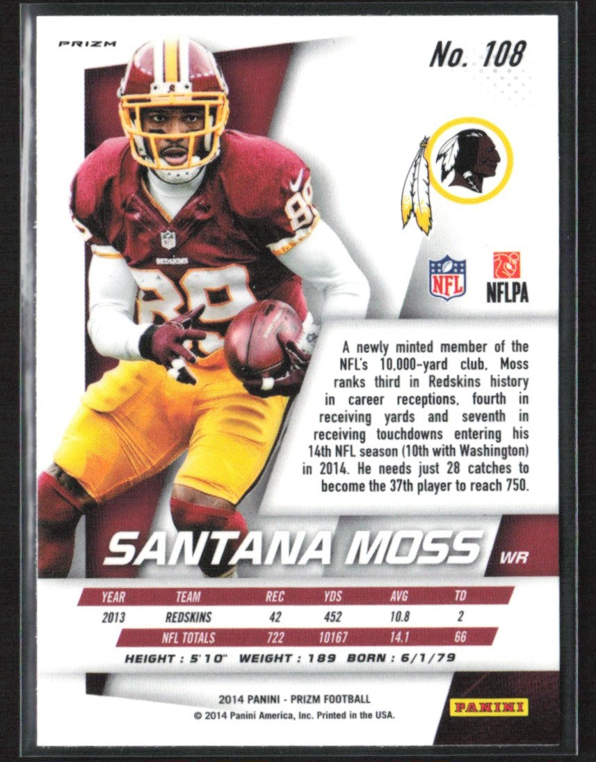Santana Moss 2014 Panini Prizm Red White & Blue #108 Washington Redskins