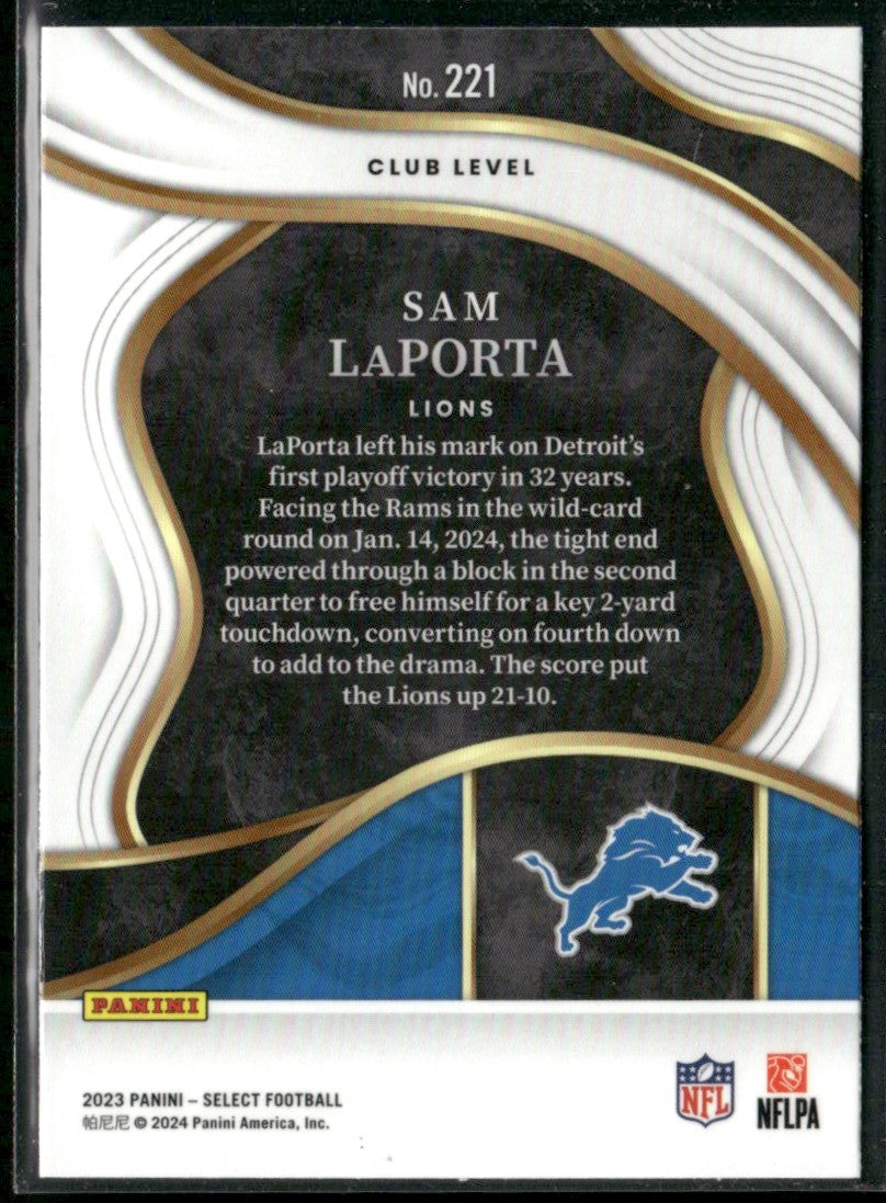 Sam LaPorta 2023 Panini Select Club RC #221 Detroit Lions