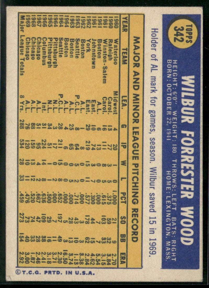 Wilbur Wood 1970 Topps #342 Chicago White Sox