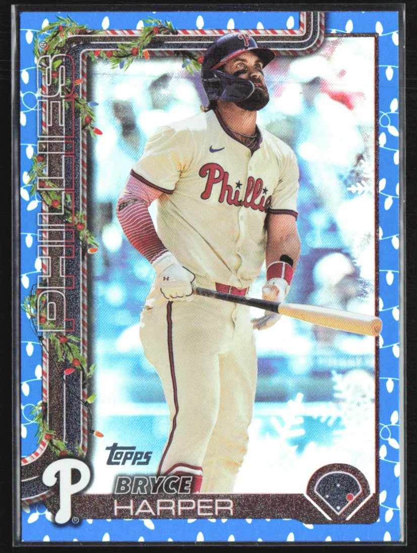 Bryce Harper 2025 Topps Holiday Blue Holiday Lights #H69 Philadelphia Phillies