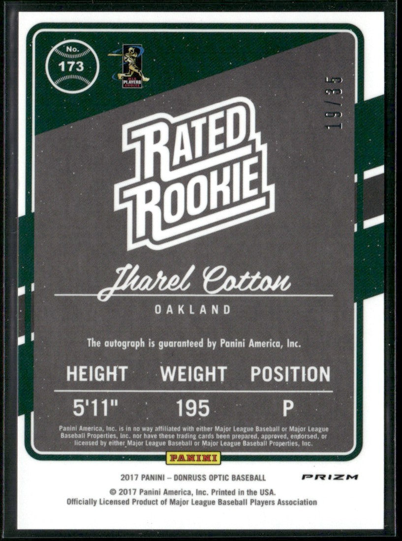 Jharel Cotton 2017 Donruss Optic Carolina Blue RC AUTO /35 #173