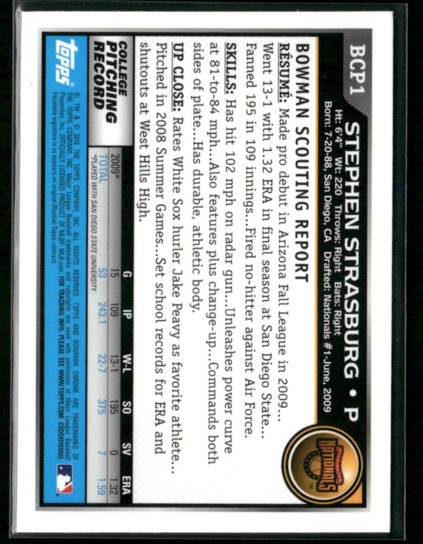 Stephen Strasburg 2010 Bowman Chrome 1st #BCP1 Washington Nationals