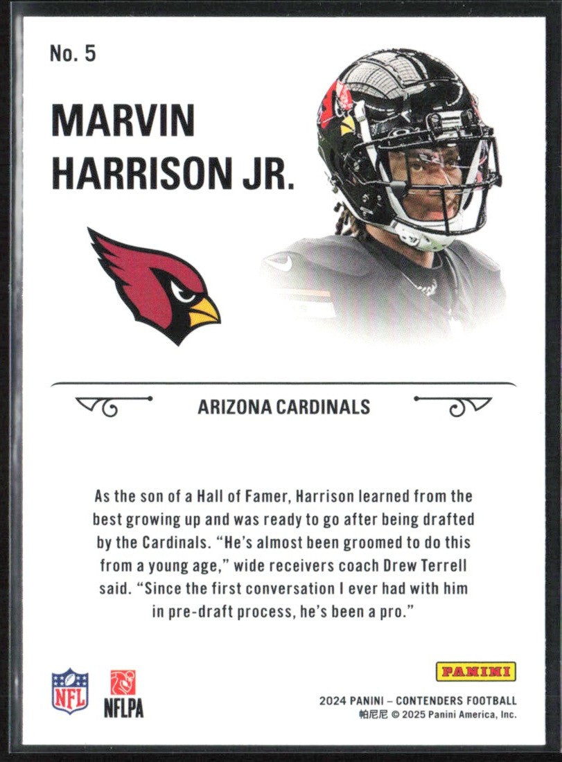 Marvin Harrison Jr. 2024 Panini Contenders Football Rookie Stallions RC #5