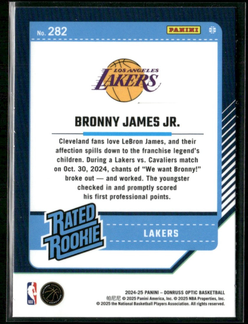 Bronny James Jr. 2024 Donruss Optic RC #282 Los Angeles Lakers