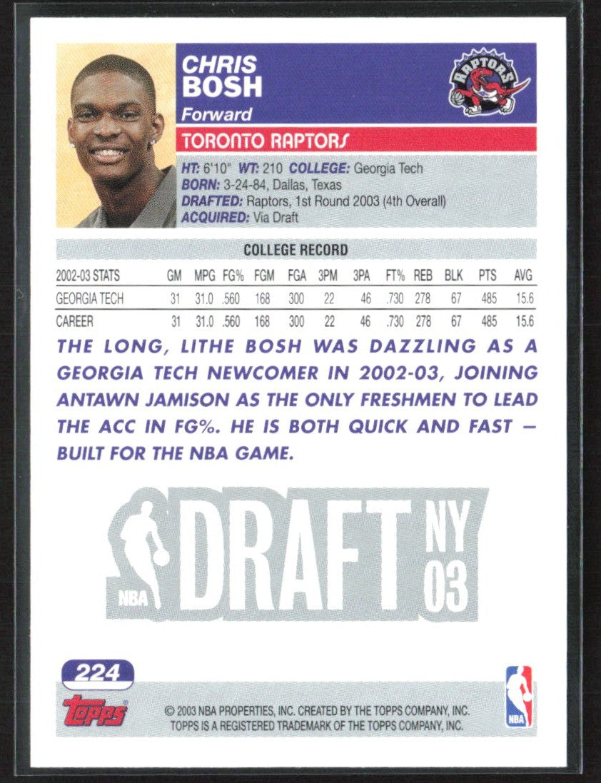 Chris Bosh 2003 Topps RC #224 Toronto Raptors