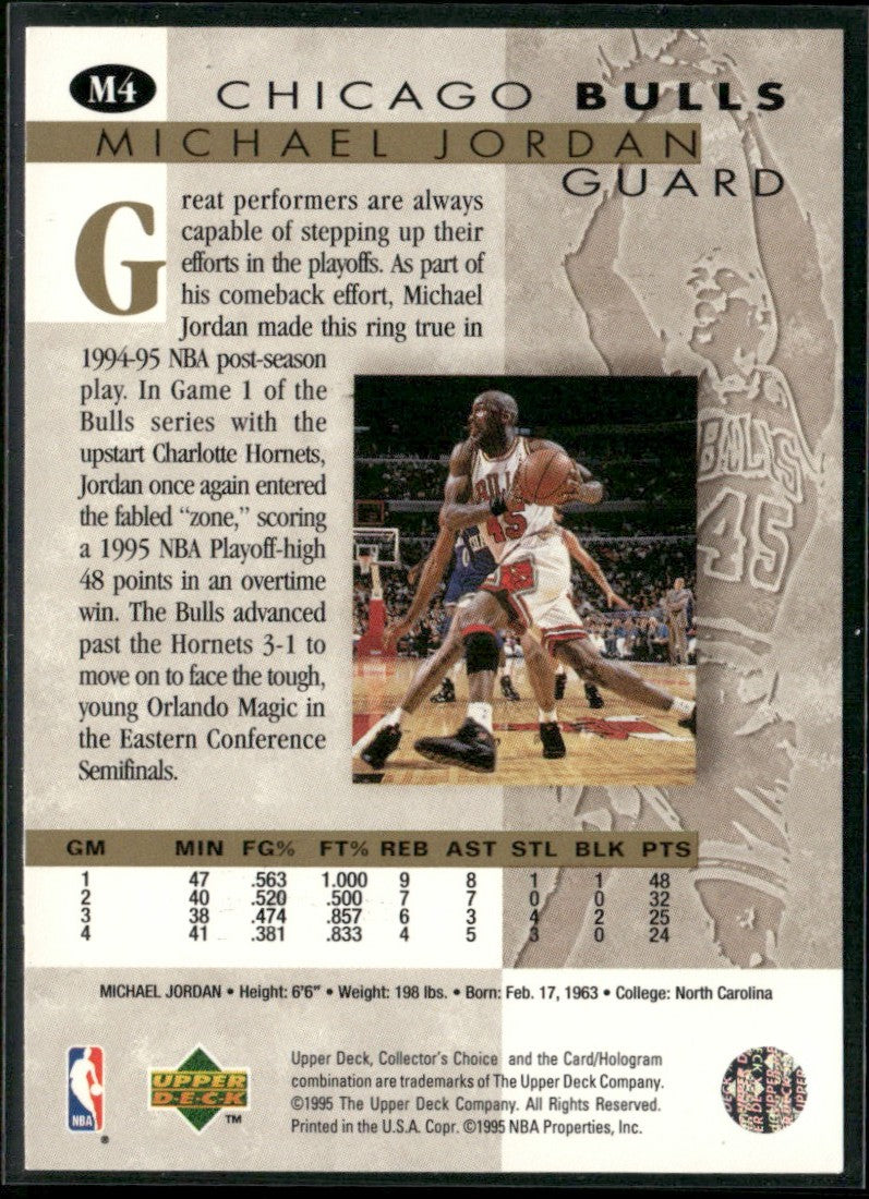 Michael Jordan 1995 Upper Deck Collector's Choice He's Back #M4 Chicago Bulls