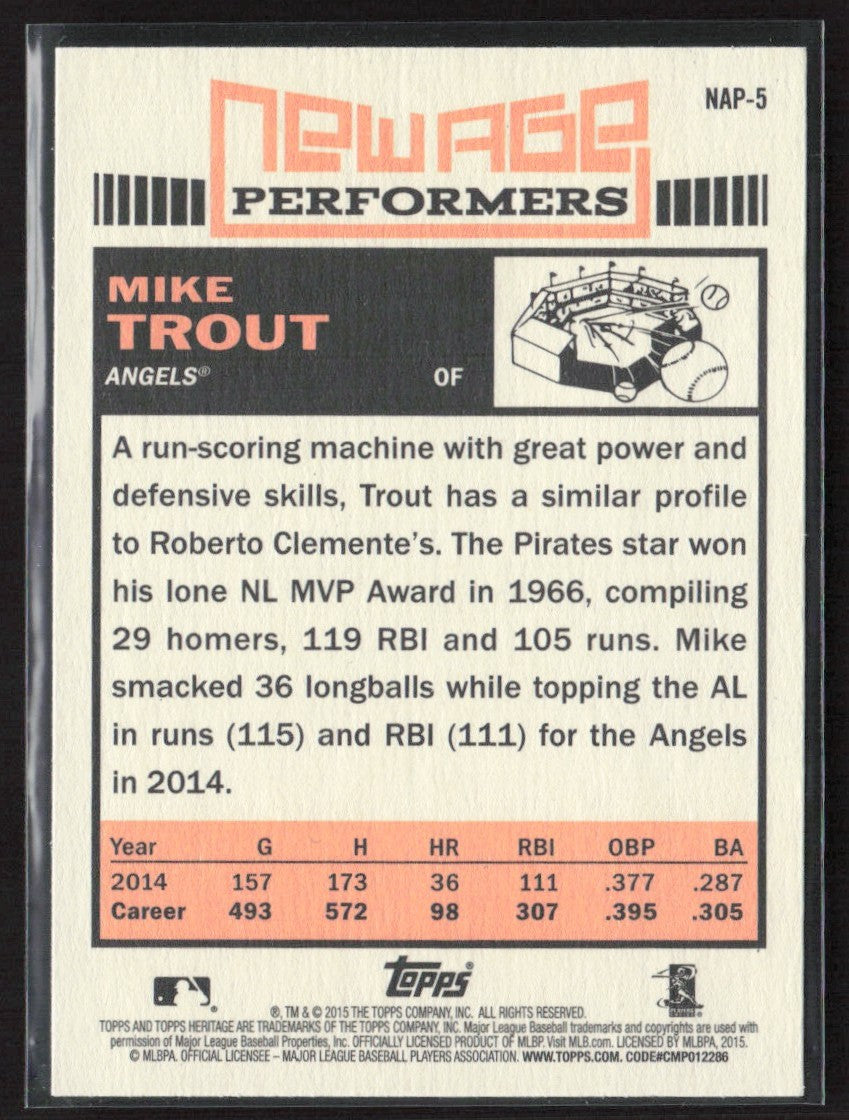 Mike Trout 2015 Topps Heritage New Age Performers #NAP-5 Los Angeles Angels