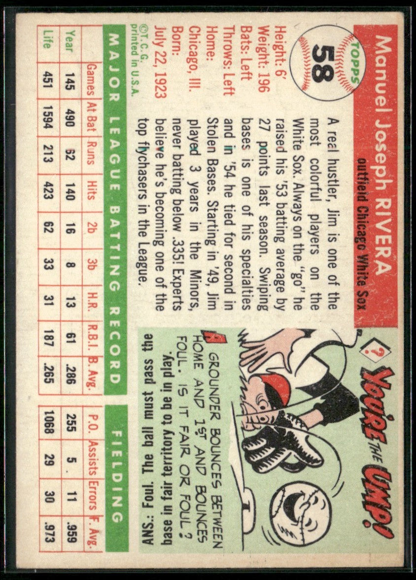 Jim Rivera 1955 Topps #58 Chicago White Sox
