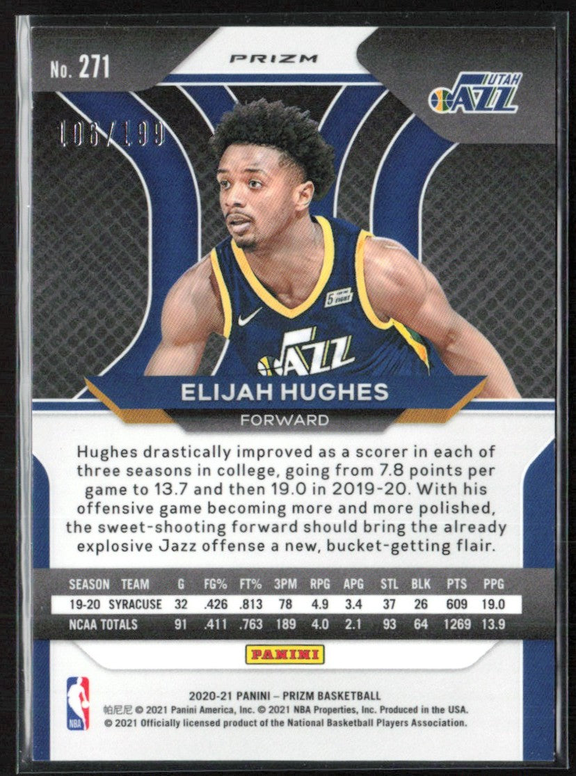 Elijah Hughes 2020 Panini Prizm Blue RC /199 #271 Utah Jazz
