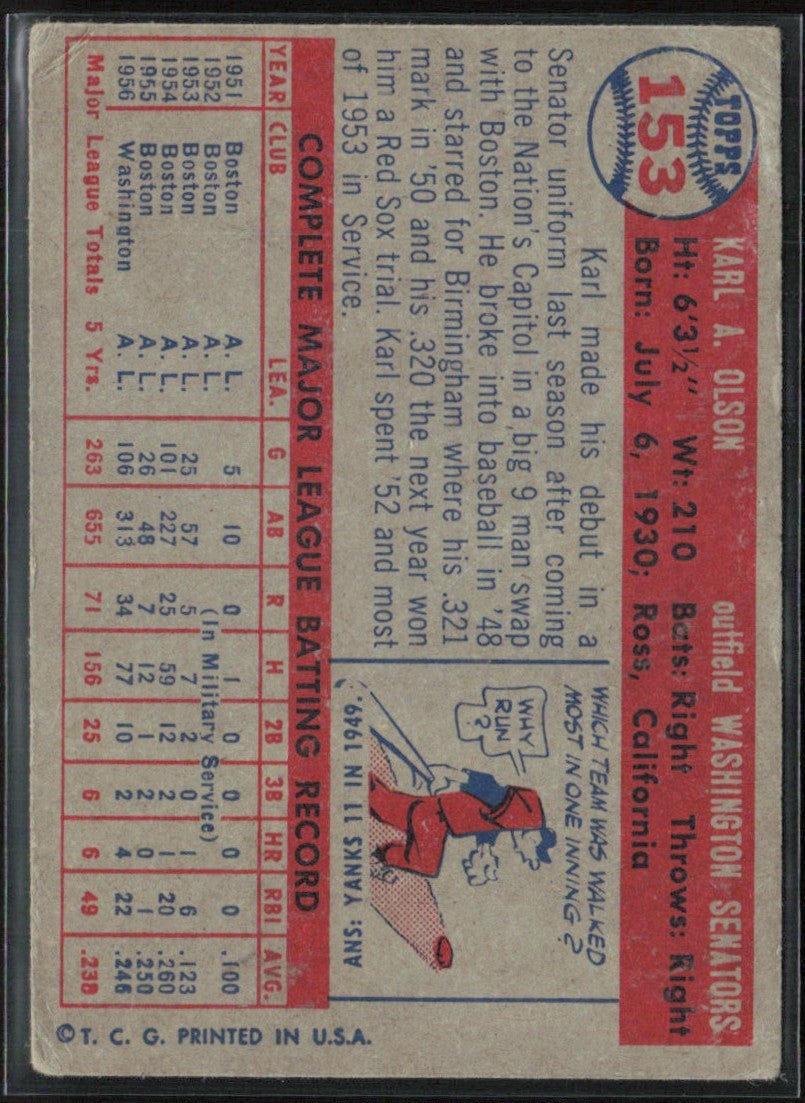 Karl Olson 1957 Topps #153 Washington Senators