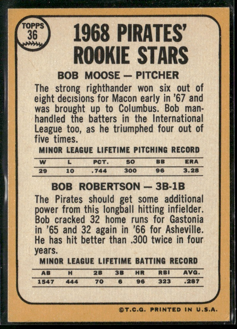 Bob Moose/Bob Robertson 1968 Topps Rookie Stars #36 Pittsburgh Pirates