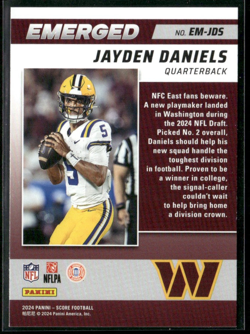 Jayden Daniels 2024 Panini Score Emerged RC #EM-JDS Washington Commanders
