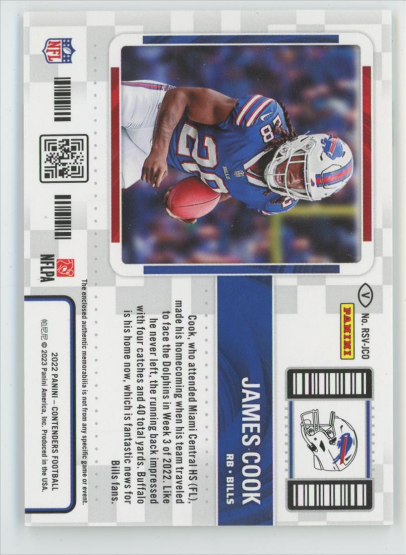 James Cook 2022 Panini Contenders Rookie Ticket Swatches Variation RC Jersey