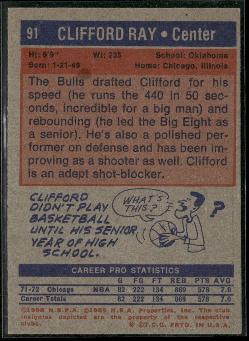 Clifford Ray 1972 Topps RC #91 Chicago Bulls