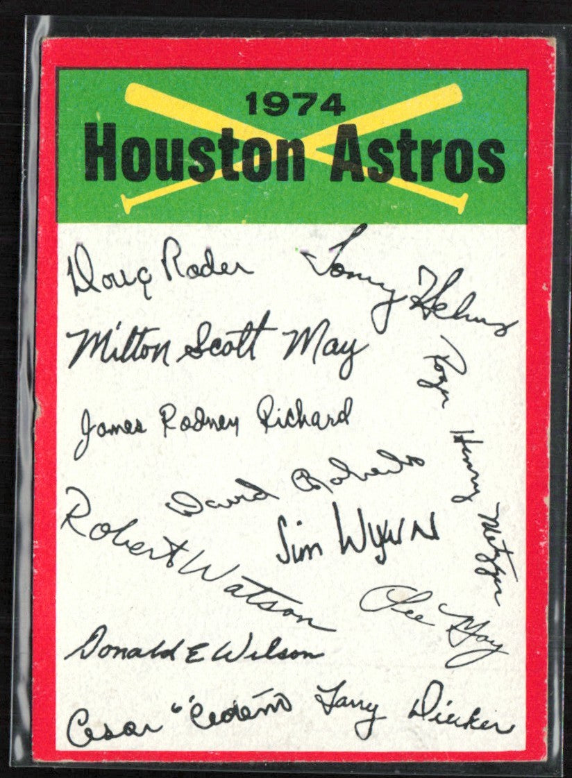 Houston Astros 1974 Topps Checklist Houston Astros