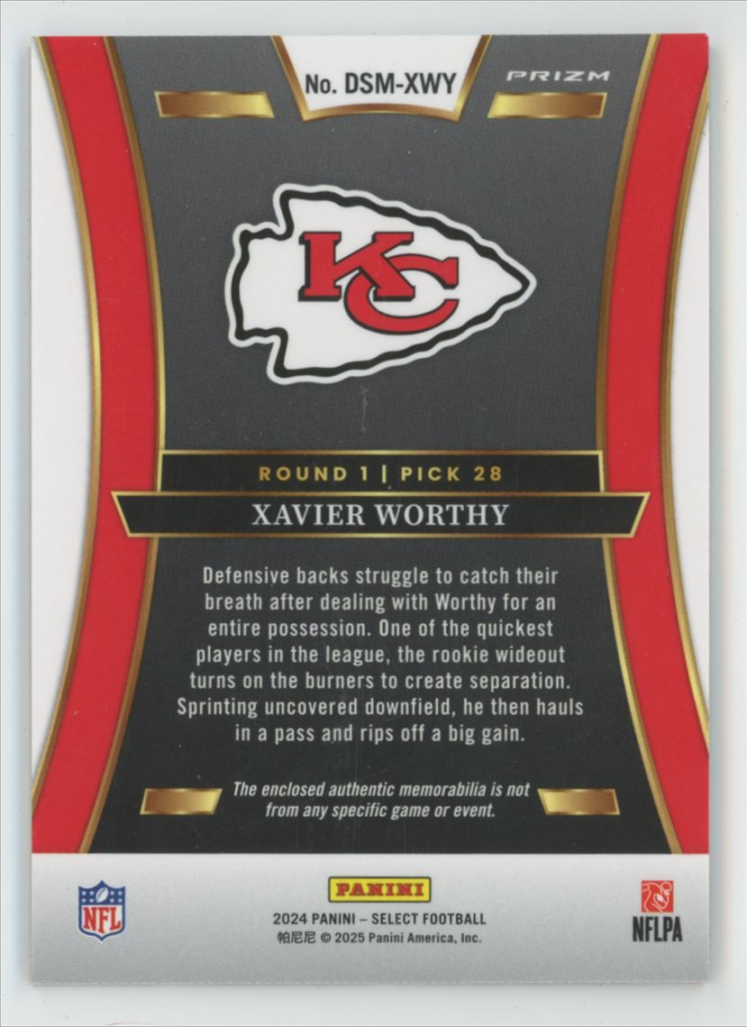 Xavier Worthy 2024 Panini Select Draft Selections RC Jersey #DSM-XWY