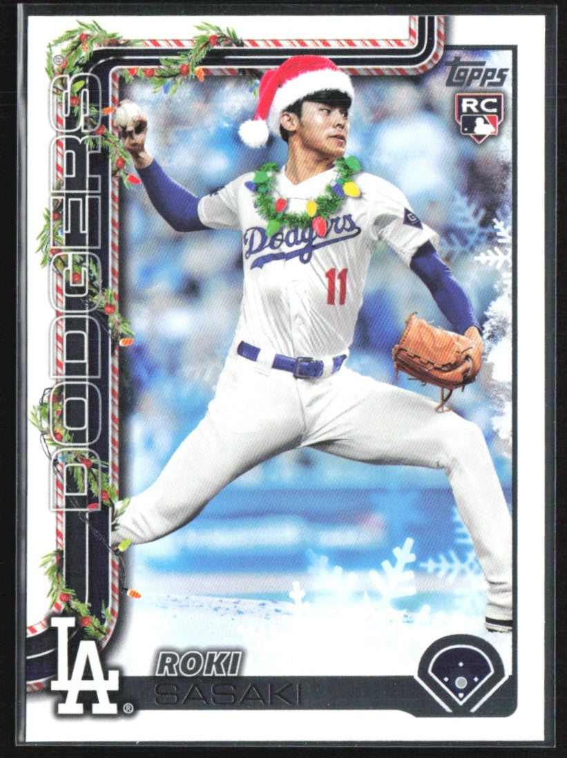 Roki Sasaki 2025 Topps Holiday Santa Hat SP RC #H23 Los Angeles Dodgers