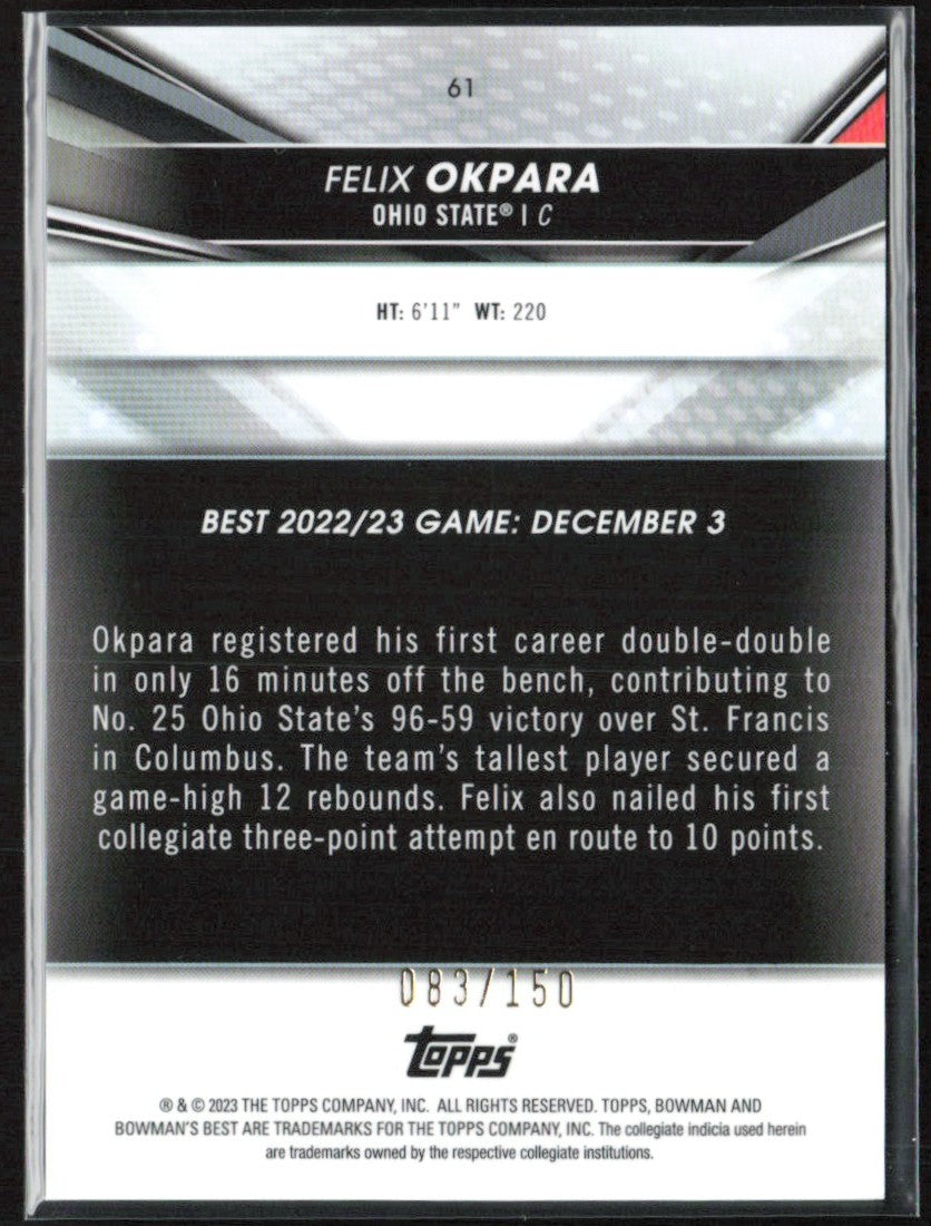 Felix Okpara 2023 Bowman's Best University Blue Refractor /150 #61