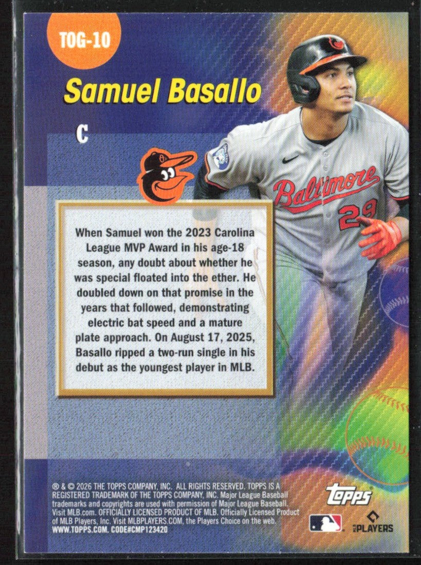 Samuel Basallo 2026 Topps Titans of the Game RC #TOG-10 Baltimore Orioles