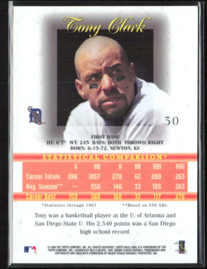 Tony Clark 1998 Topps Gold Label Class 2 #30 Detroit Tigers